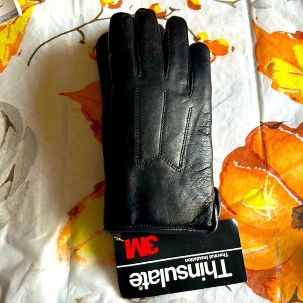 NWT 3M Thinsulate Black Leather Gloves XS